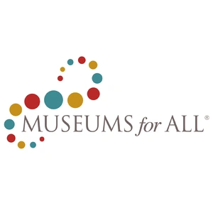 Multi-colored circles flow around the text "MUSEUMS for ALL."