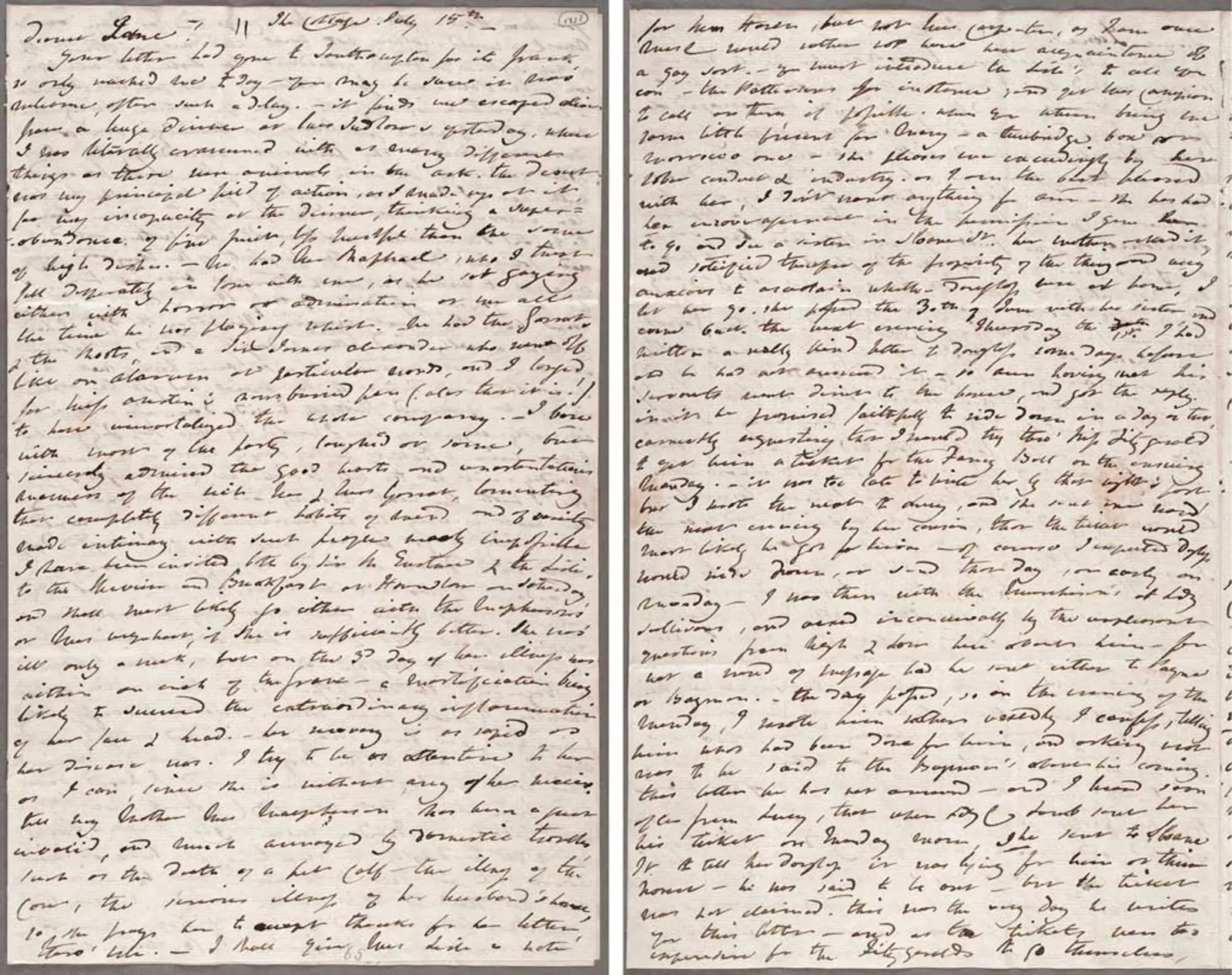 Anna Maria Porter to Jane Porter, July 15, 1820. First page (left) and second page of a four-page letter.