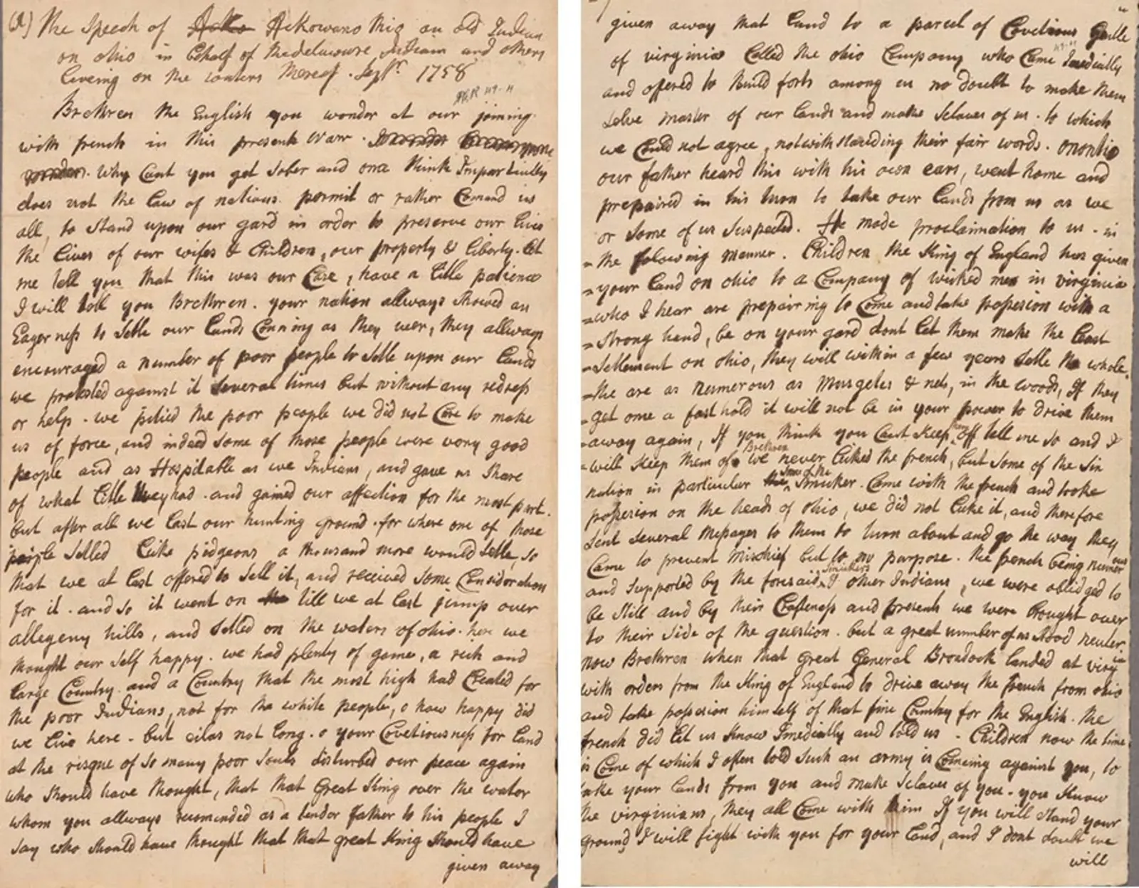 The first two pages of The Speech of Ackowanothio