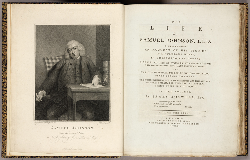Frontispiece and title page of James Boswell’s Life of Samuel Johnson, 1791
