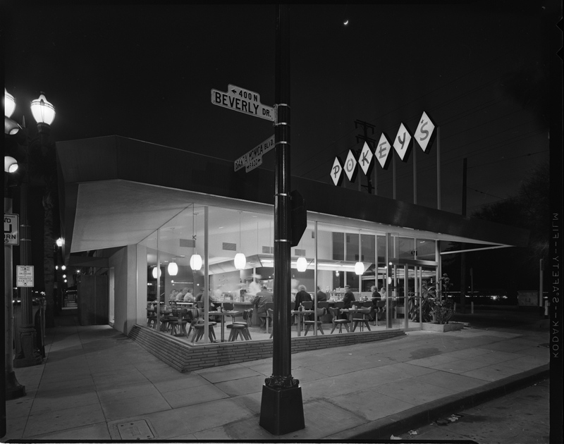 Joseph Fadler, Pokey's Restaurant (Beverly Drive at Santa Monica Blvd, Los Angeles), 1955. Southern California Edison Photographs and Negatives. Huntington Library, Art Collections, and Botanical Gardens.
