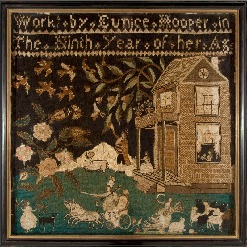 Eunice Hooper (1781–1866), sampler, ca. 1790, silk on linen