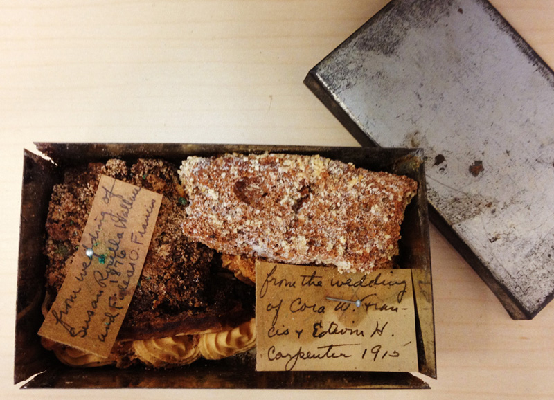 Bits of wedding cakes from 1915 and 1876.