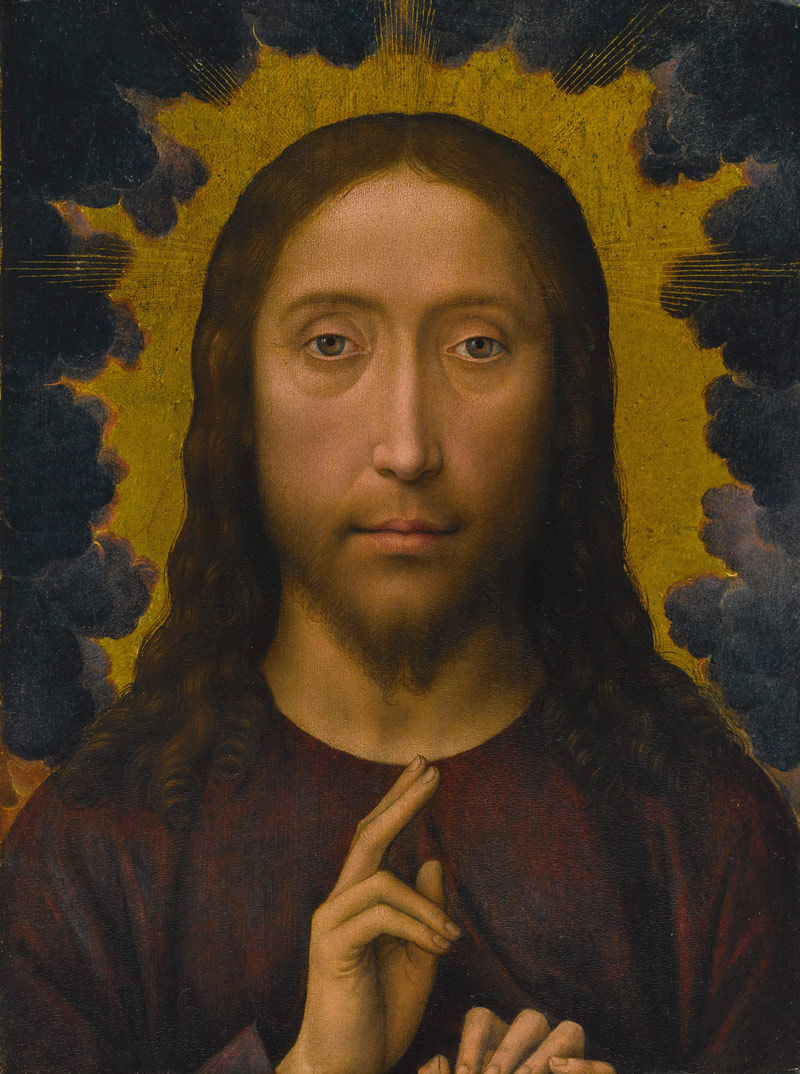 Hans Memling, Christ Blessing (ca. 1480–85), oil on Baltic oak panel. Lynda and Stewart Resnick Collection.