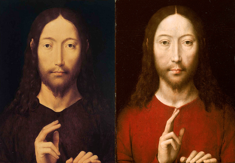 Left: Christ Giving His Blessing, 1478, oil on panel. Norton Simon Art Foundation, Gift of Mr. Norton Simon. Right: Christ Blessing, 1481, oil on panel. Museum of Fine Arts, Boston. Bequest of William A. Coolidge. Photo © 2013 Museum of Fine Arts, Boston.