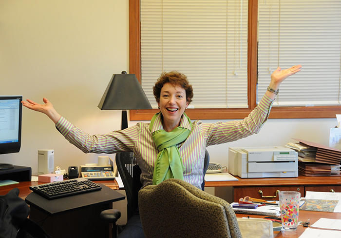 Alison Sowden at her desk.