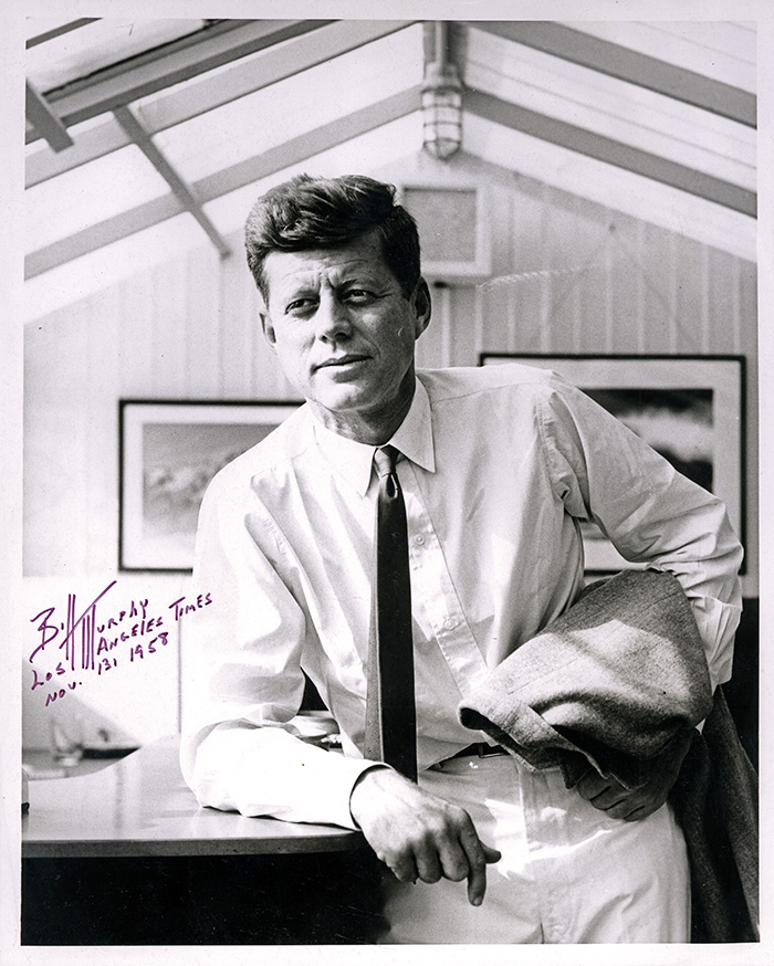 After spending the afternoon with Kennedy in November 1958, Murphy told his wife that he “had photographed the future President of the United States.” Photo by William S. Murphy, Los Angeles Times, 1958. Signed copy from The Huntington Library, Art Collections, and Botanical Gardens.