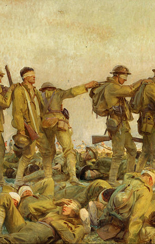 A close-up view of Gassed (below) shows the pair of soldiers from the study, now among their injured comrades.