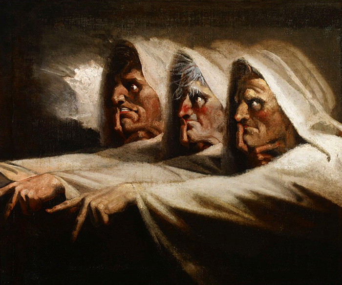 Henry Fuseli (1741-1825), The Three Witches or The Weird Sisters, ca. 1782, oil on canvas, 24 ¾ x 30 ¼ in. The Huntington Library, Art Collections, and Botanical Gardens. Purchased with funds from The George R. and Patricia Geary Johnson British Art Acquisition Fund.
