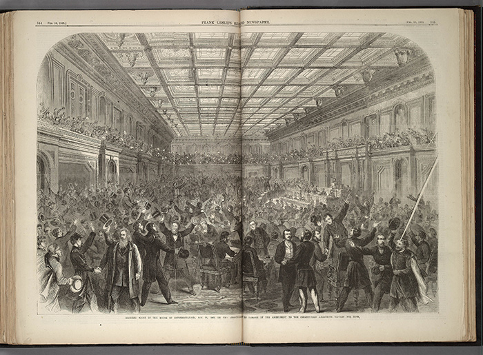 Scene in the House of Representatives on Jan. 31, 1865. From Frank Leslie’s Illustrated Newspaper, Feb. 8, 1865. The Huntington Library, Art Collections, and Botanical Gardens.
