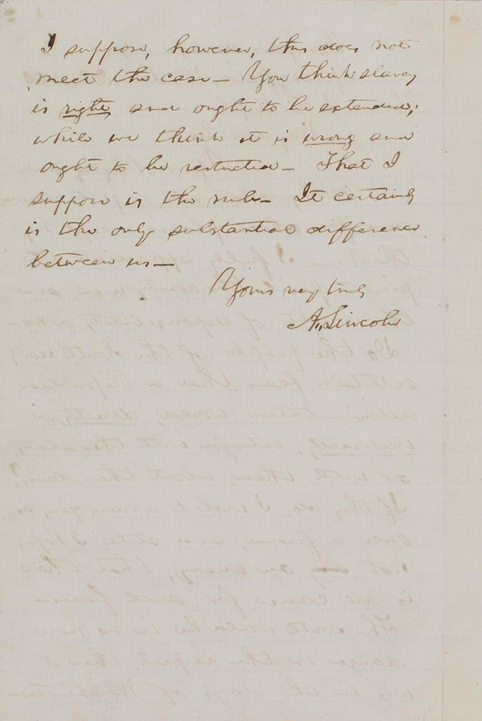 The back of Lincoln’s 1860 letter to the future vice-president of the Confederacy, Alexander H. Stephens. The Huntington Library, Art Collections, and Botanical Gardens.