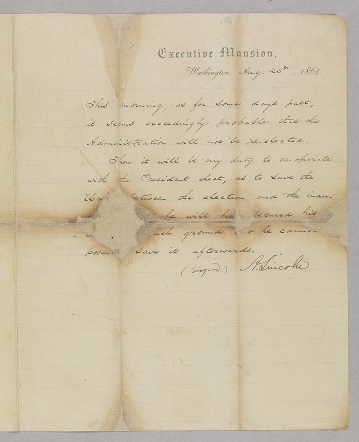 Lincoln’s “Blind Memorandum,” a letter he asked his cabinet members to sign, sight unseen. The Huntington’s copy was made by one of the memorandum’s signatories, Gideon Welles, the U.S. Secretary of the Navy. The Huntington Library, Art Collections, and Botanical Gardens.