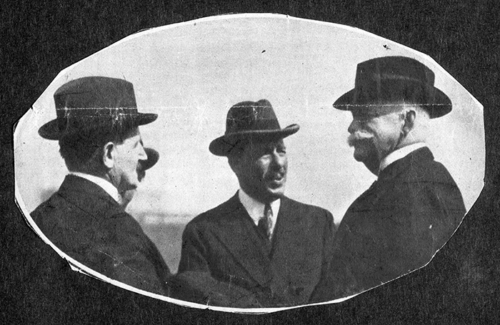 Duveen (center) and Huntington (right) in an undated photo, along with two unidentified men. The Huntington Library, Art Collections, and Botanical Gardens.
