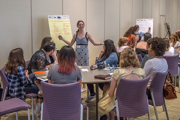 Using the prompt “If this goes on…,” teens from the Los Angeles–based organization WriteGirl tried their hands at writing speculative fiction. Photo by Martha Benedict.