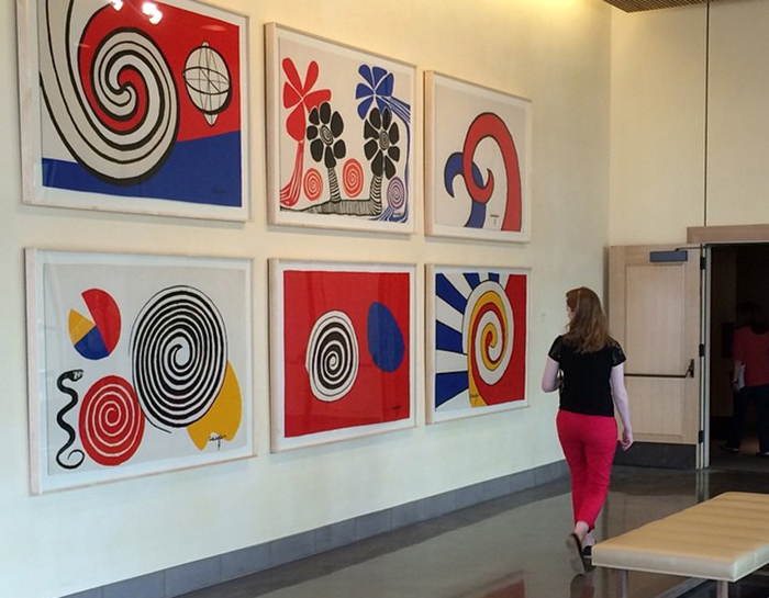 Alexander Calder, Bicentennial Tapestries, 1975, wool, each 41 x 59 in., on display in Rothenberg Hall. Gift of the Berman Bloch family. Photo by Lisa Blackburn. The Huntington Library, Art Collections, and Botanical Gardens.