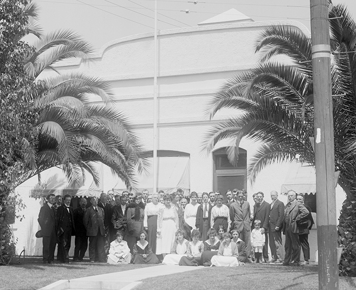 Unidentified women and men standing outside the Mount Wilson Observatory’s Pasadena office, where women computers made the calculations necessary to answer some of the most profound questions in the field of astronomy during the early part of the 20th century. Detail from a photo taken on April 14, 1917, by an unknown photographer. The Huntington Library, Art Collections, and Botanical Gardens.
