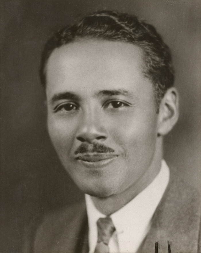 Loren Miller, ca. 1933. Born in Pender, Nebraska, in 1903 to John Miller, a former slave, and Nora Herbaugh, a white Midwesterner of Dutch ancestry, Loren Miller attended Kansas University and received his law degree in 1928 from Washburn Law School in Topeka, Kansas. Langston Hughes Collection. The Huntington Library, Art Collections, and Botanical Gardens.