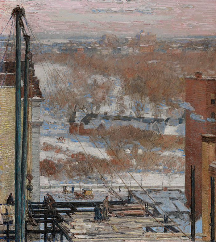 Childe Hassam (1859–1935), The Hovel and the Skyscraper, 1904, oil on canvas, 34 3/4 x 31 in. Pennsylvania Academy of the Fine Arts, Philadelphia, The Vivian O. and Meyer P. Potamkin Collection, bequest of Vivian O. Potamkin.
