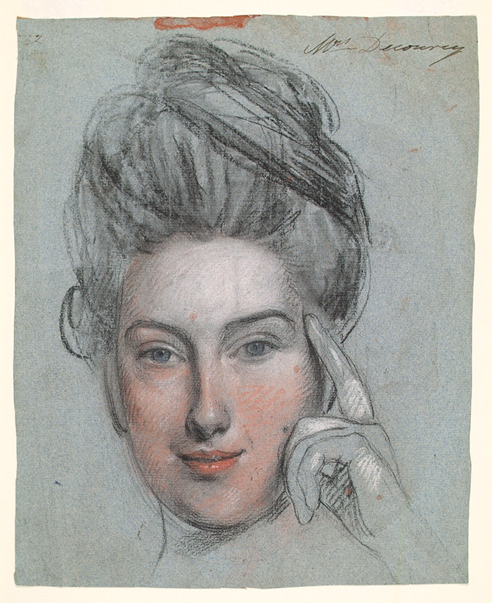 John Russell, Mrs. Decourcy, late 18th century, pastel on blue paper, Sir Bruce Ingram Collection. The Huntington Library, Art Collections, and Botanical Gardens.