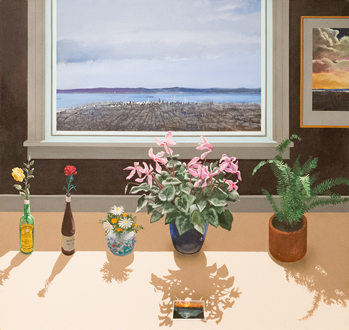 Paul Wonner (1920–2008), Dutch Still Life with Cyclamen, 1980, oil on canvas 68 x 72 in. (172.7 x 182.9 cm.). The Huntington Library, Art Collections, and Botanical Gardens. Gift of Harlyne Norris © Social Profit Network.