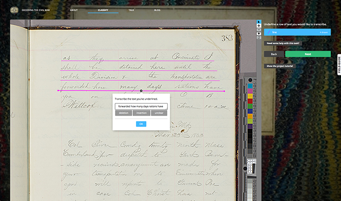 There are nearly 16,000 telegrams for volunteers to decode, line by line, on the "Decoding the Civil War" site on Zooniverse.