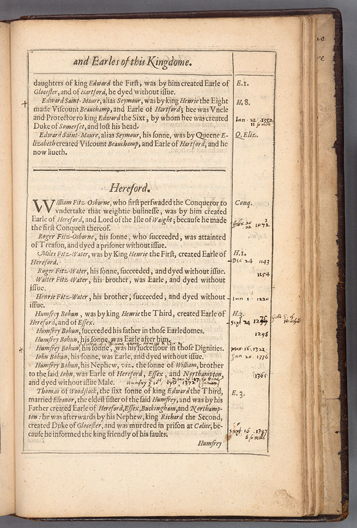 Annotations in William Martyn’s Historie, and Lives, of the Kings of England. The Huntington Library, Art Collections, and Botanical Gardens.