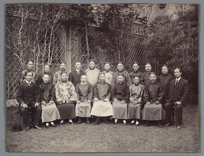 Hong Yen Chang, first row, far right, dressed in Western-style clothing. The Huntington Library, Art Collections, and Botanical Gardens.
