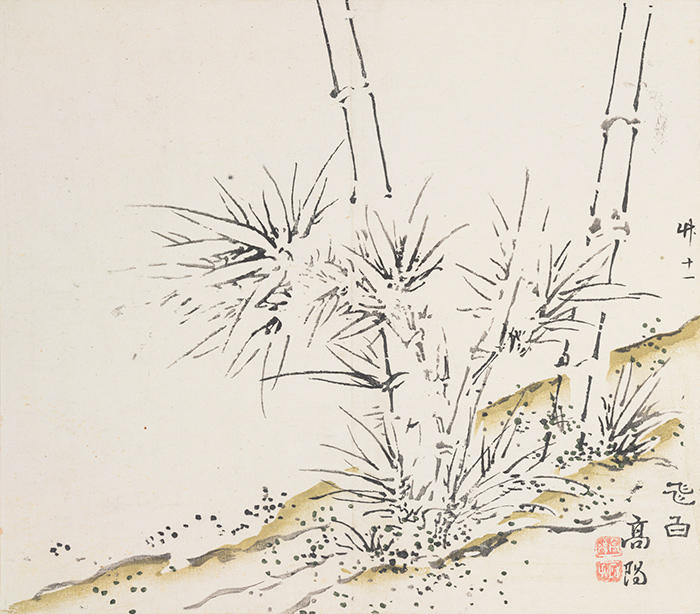 Artist Gao Yang created this striking image of bamboo, “Flying White.” Bamboo 11, Ten Bamboo Studio Manual of Calligraphy and Painting, ca. 1633–1703, woodblock-printed book mounted as album leaves, ink and colors on paper. The Huntington Library, Art Collections, and Botanical Gardens.