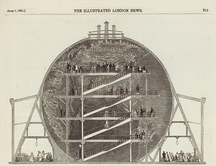 Image of John Wyld’s globe from Illustrated London News, vol. 18, Jan.–June, 1851; June 7, 1851, page 511. The Huntington Library, Art Collections, and Botanical Gardens.