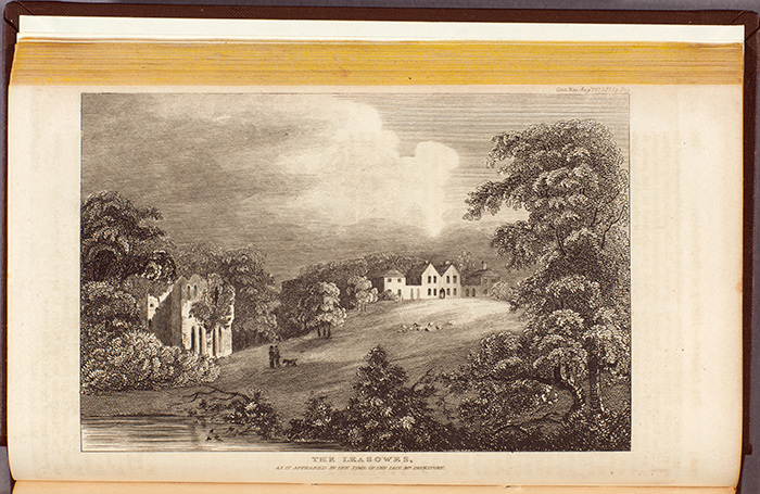 Engraving of the seat of William Shenstone (1714–1763) within the 144-acre Leasowes, as it was before the house was demolished and rebuilt in 1776. The Huntington Library, Art Collections, and Botanical Gardens.