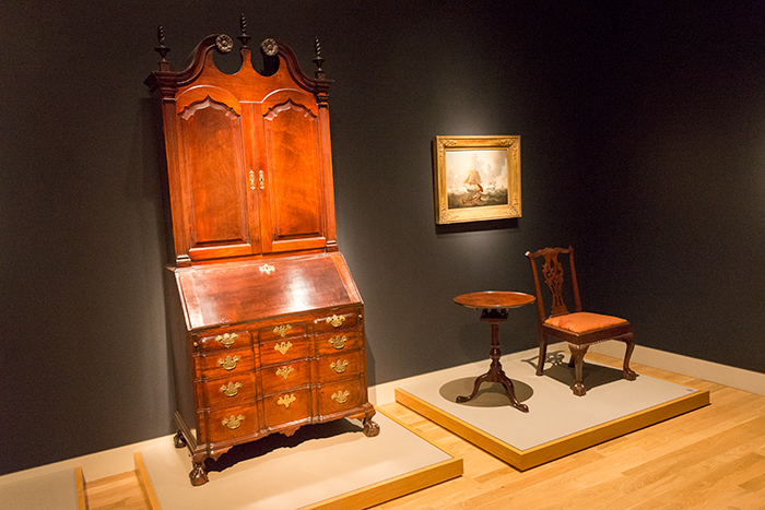 Desk and Bookcase, 1765–1775. Unknown maker, American. Mahogany, 100 x 40 x 23 1/2 in. (254 x 101.6 x 59.7 cm.). Gail–Oxford Collection. The Huntington Library, Art Collections, and Botanical Gardens. Photo by Kate Lain.