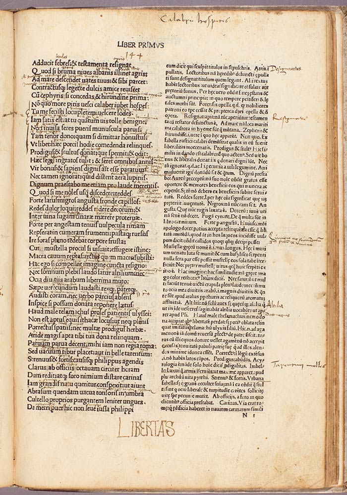 Horace, Works, Venice, 1483, annotations by Martin Luther (1483–1546). The Huntington Library, Art Collections, and Botanical Gardens.