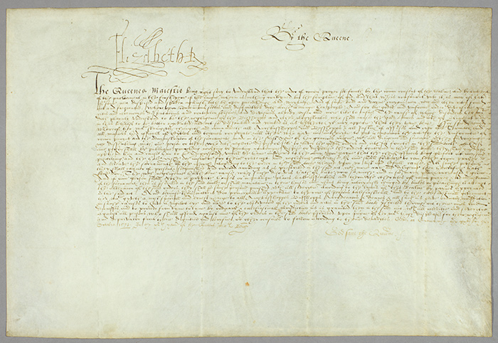 Proclamation signed by Queen Elizabeth I in 1573, requiring the use of the Book of Common Prayer. The Huntington Library, Art Collections, and Botanical Gardens.