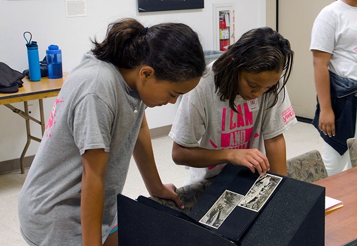 During a four-week program at The Huntington during the summer of 2017, girls from the Pasadena YWCA had an opportunity to engage with the history of that organization through some unique historic materials in the collections, including archival photographs of their counterparts from the past century.