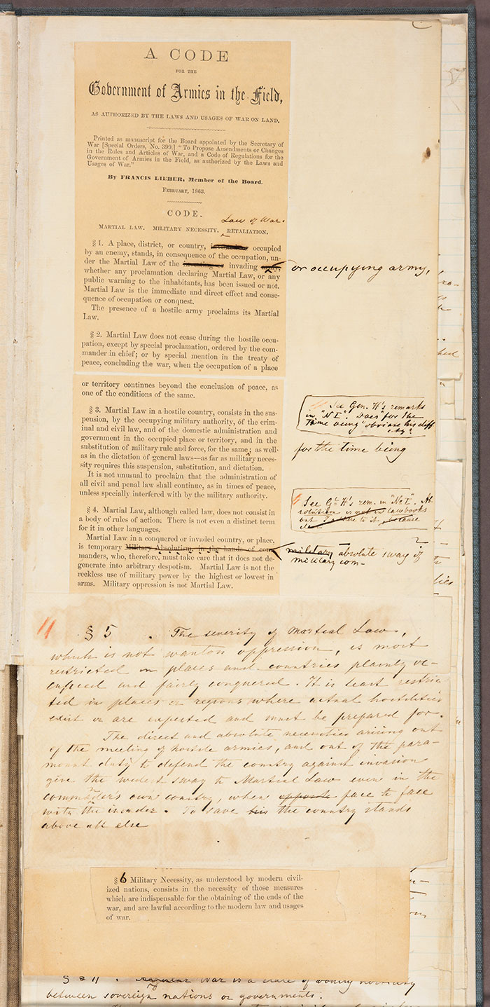 Annotated draft of the Lieber Code. The Huntington Library, Art Collections, and Botanical Gardens.