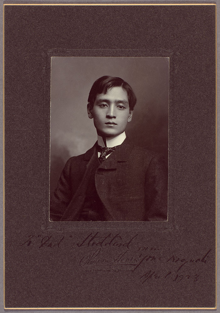 Photograph of Yone Noguchi, inscribed to Charles Warren Stoddard, April 1903. The Huntington Library, Art Collections, and Botanical Gardens.