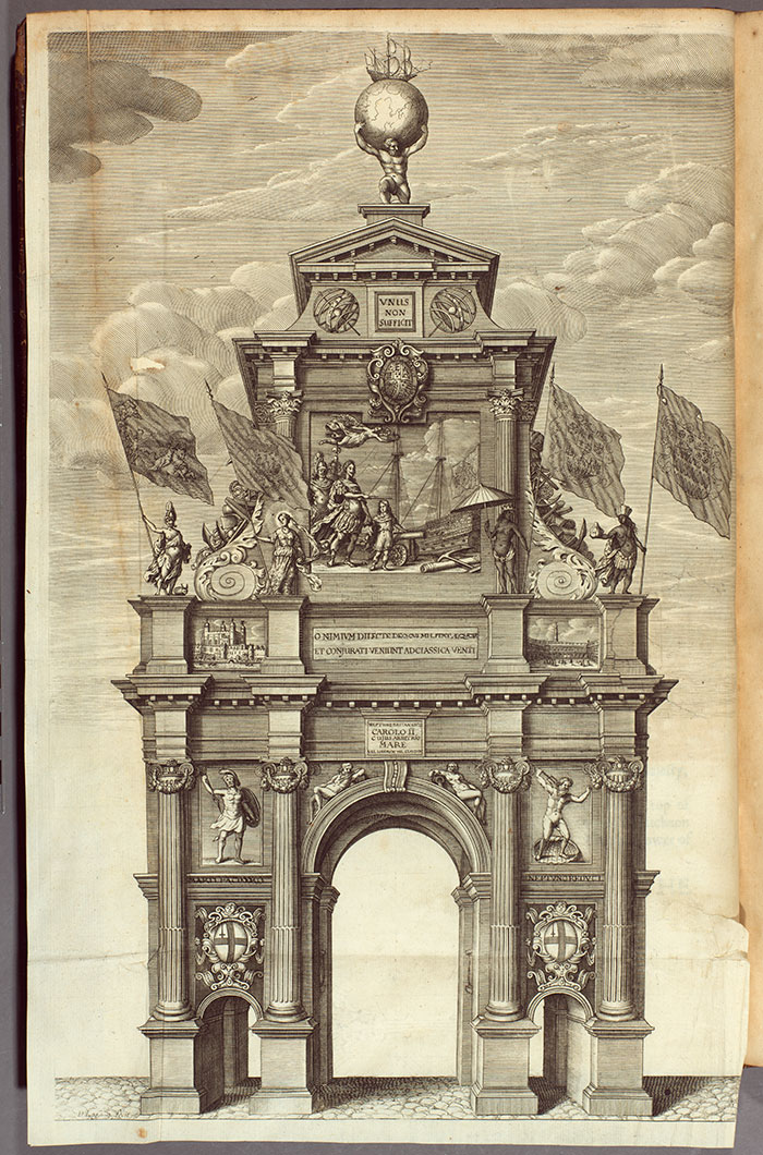 The Naval Arch, from John Ogilby, The Entertainment of His Most Excellent Majestie Charles II, in His Passage through the City of London to His Coronation (London, 1662). The Huntington Library, Art Collections, and Botanical Gardens.