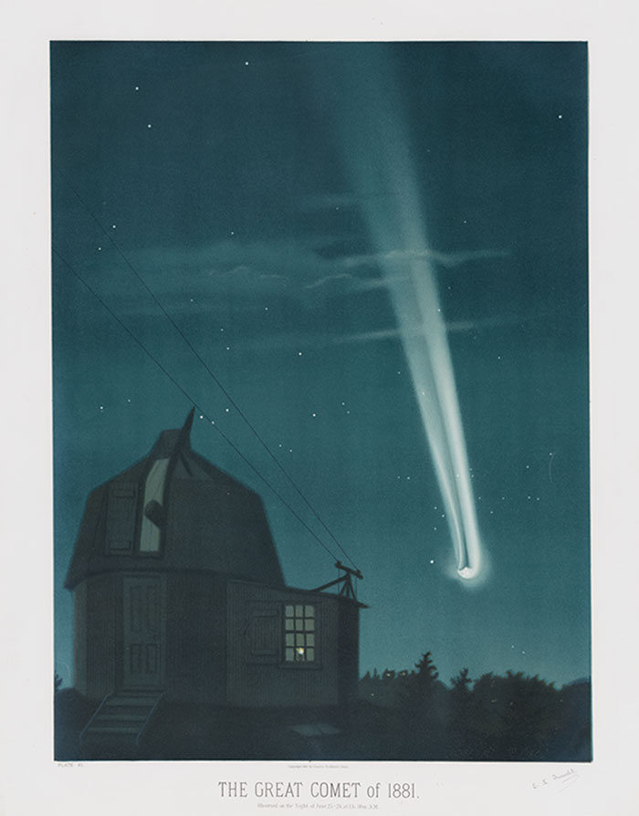 E. L. Trouvelot (1827–1895), The Great Comet of 1881, 1881, color lithograph, 32 3/4 × 25 3/4 in. Jay T. Last Collection of Graphic Arts and Social History. The Huntington Library, Art Collections, and Botanical Gardens.