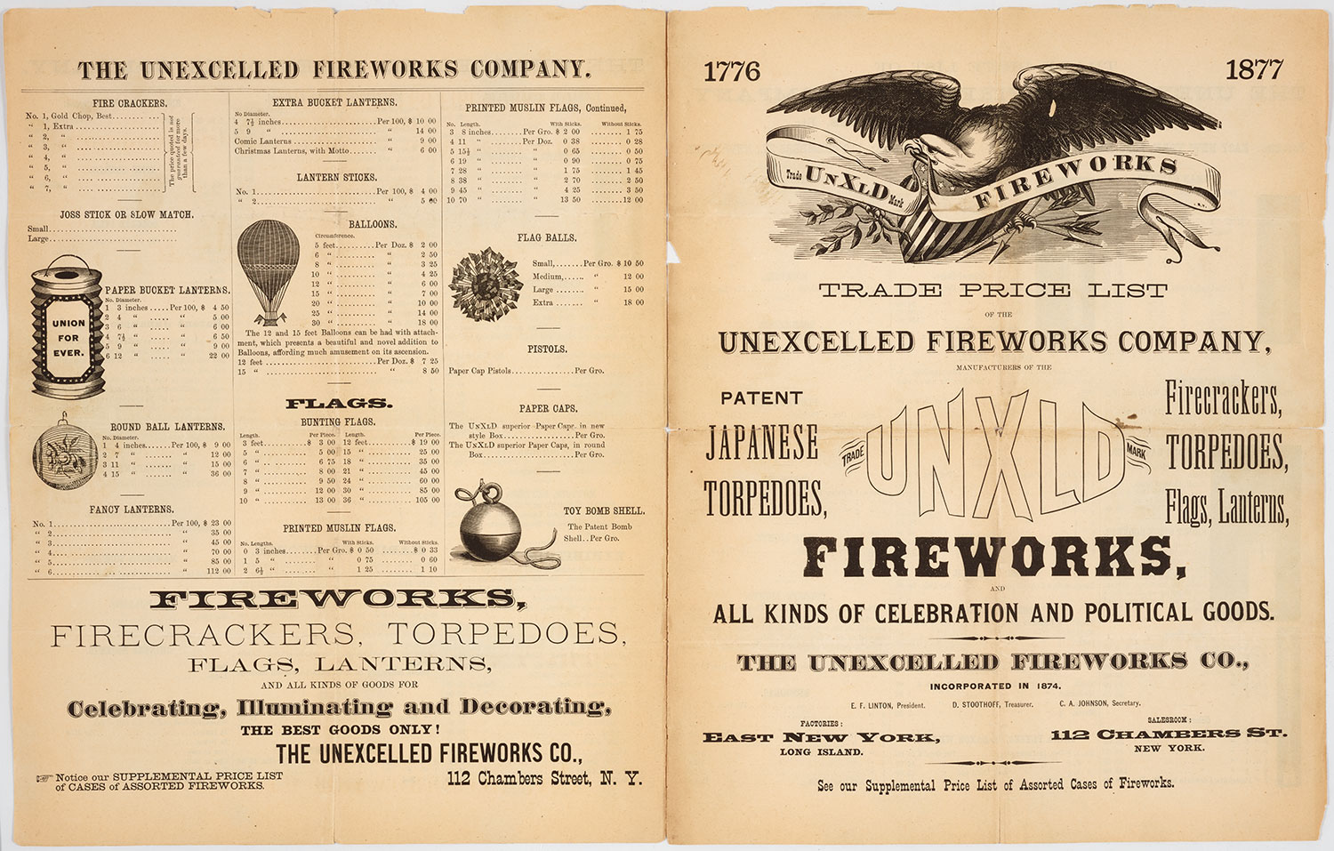 Price list for fireworks in 1877