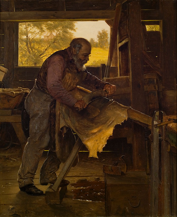 John George Brown’s Scraping a Deerskin (also known as Preparing a Deer Hide), 1904, oil on canvas, 30 x 25 in. (76.2 x 63.5 cm.). The Huntington Library, Art Collections, and Botanical Gardens. Purchased with funds from the Art Collectors’ Council and the Virginia Steele Scott Acquisition fund for American Art.