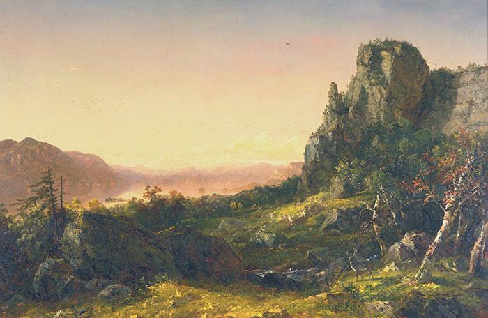 John Martin’s paintings influenced such works as this one by the American artist John Frederick Kensett (1816–1872): Rocky Landscape, oil on canvas, 48 x 72 1/2 in., 1853. The Huntington Library, Art Collections, and Botanical Gardens. Gift of the Virginia Steele Scott Foundation.