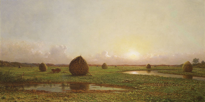 John Martin’s influence can also be detected in this painting by the American artist Martin Johnson Heade (1819–1904): Haystacks , oil on canvas, 28 x 54 in., ca. 1876–1882. The Huntington Library, Art Collections, and Botanical Gardens. Gift of the Virginia Steele Scott Foundation.