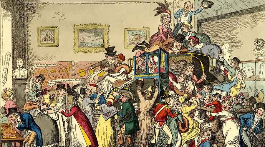 Throngs of consumers around Napoleon’s carriage at the Bullock’s Museum, Piccadilly.