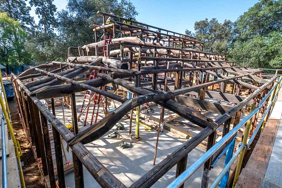 The house is being rebuilt with the original materials using traditional Japanese post-and-beam construction. The Huntington Library, Art Museum, and Botanical Gardens. Photo by John Diefenbach.