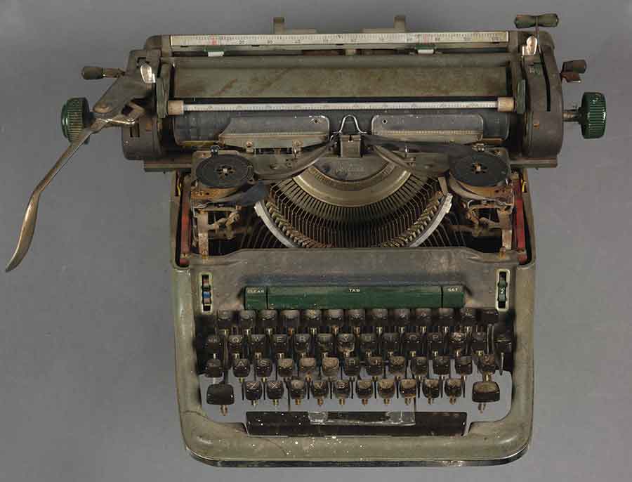 Charles Bukowski’s typewriter, witness to thousands of nights of words and raw wisdom, displayed on loan for the 2010 exhibition “Charles Bukowski: Poet on the Edge” at The Huntington.