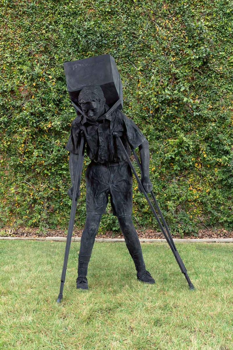 Enrique Martínez Celaya, The Gambler (installed at the artist’s studio, Culver City, Calif.), 2010. Bronze, 69 x 30 x 38 1/2 in. Courtesy of the artist and Jack Shainman Gallery, New York. Photo: Studio Enrique Martínez Celaya.