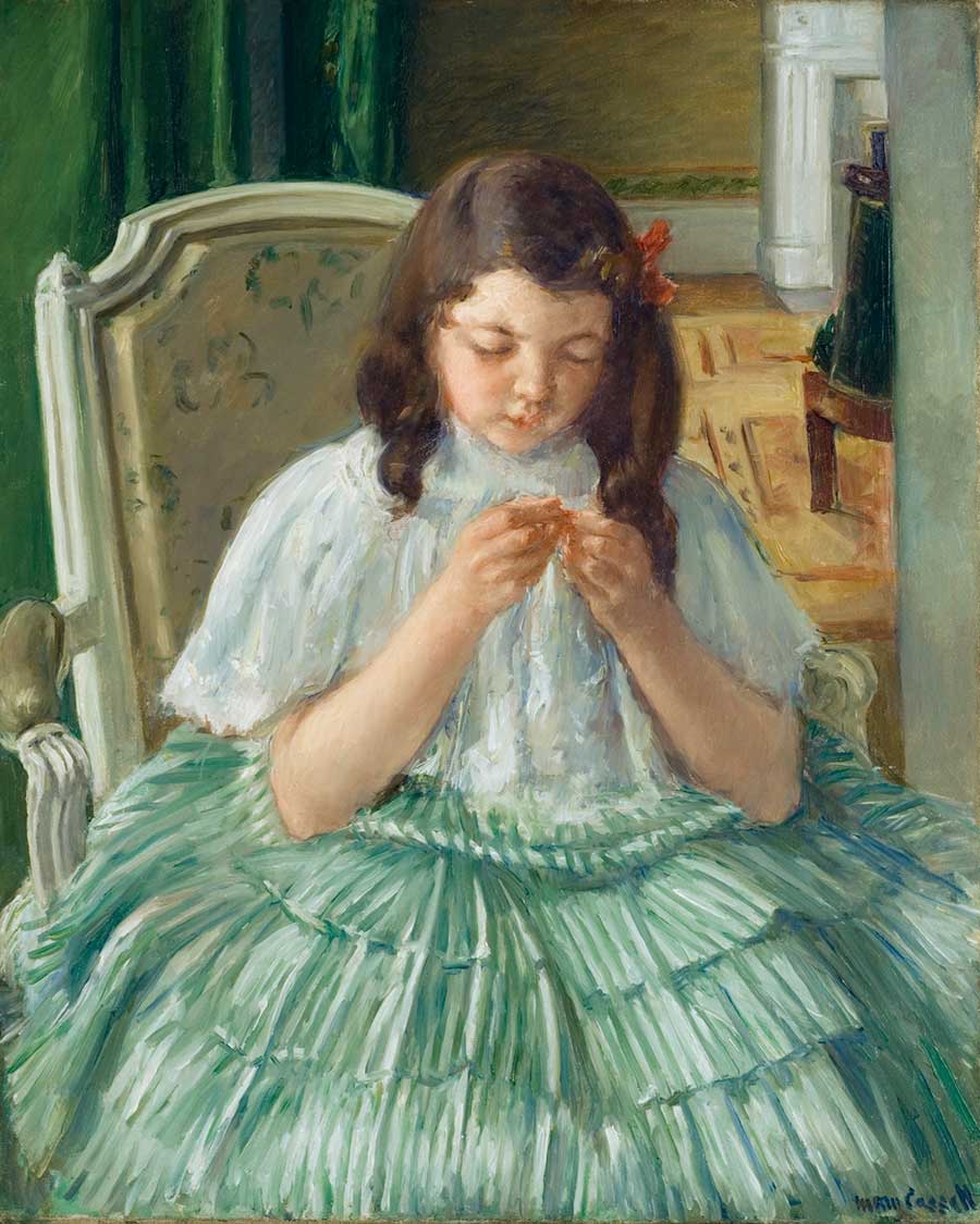 Mary Cassatt, Françoise in Green, Sewing, 1908–09, oil on canvas, 32 in. x 25 3/4 in. Gift of the Ida Belle Young Art Acquisition Fund. Montgomery Museum of Fine Arts, Montgomery Alabama, 2009.6.