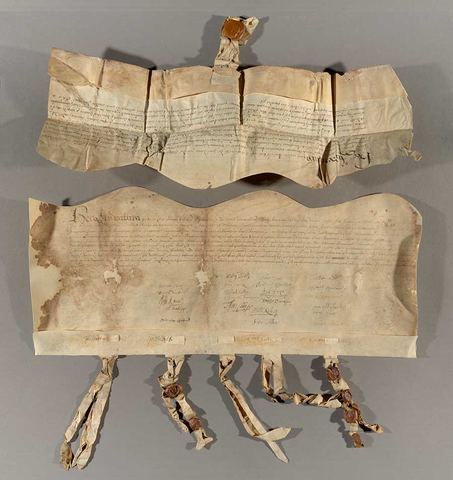 Two indenture documents from the Hastings Collection identifying the winning candidate in a local parliamentary election in March 1640