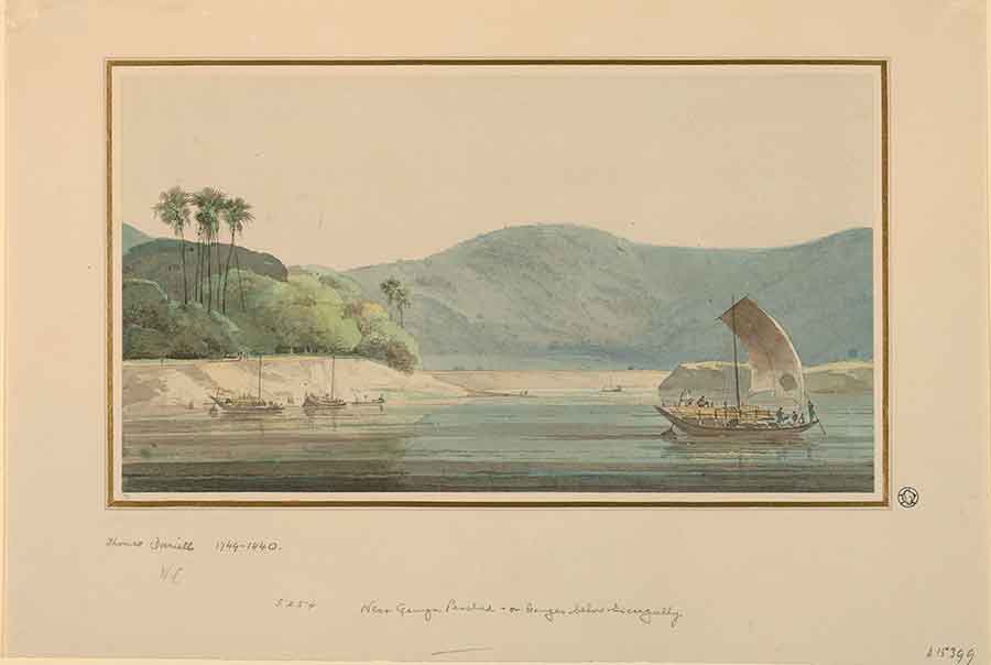 Thomas Daniell (British, 1749–1840), On the Ganges, ca. 1788, watercolor, Gilbert Davis Collection, 59.55.398.