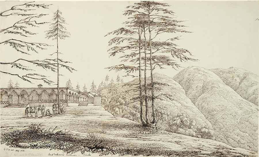 Col. George Francis White (British, 1808-1898), Lord Dalhousie’s Residence, Simla, 1831, pen and ink, 91.242.